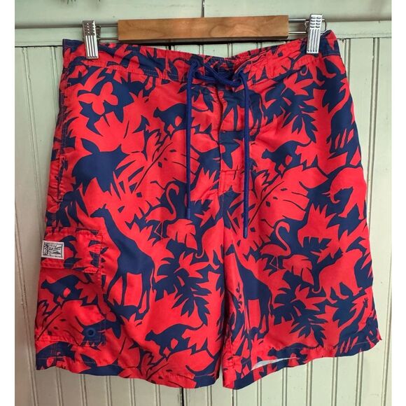 Polo Ralph Lauren mesh lined swim trunks red/blue safari animal print sz M - Picture 1 of 4